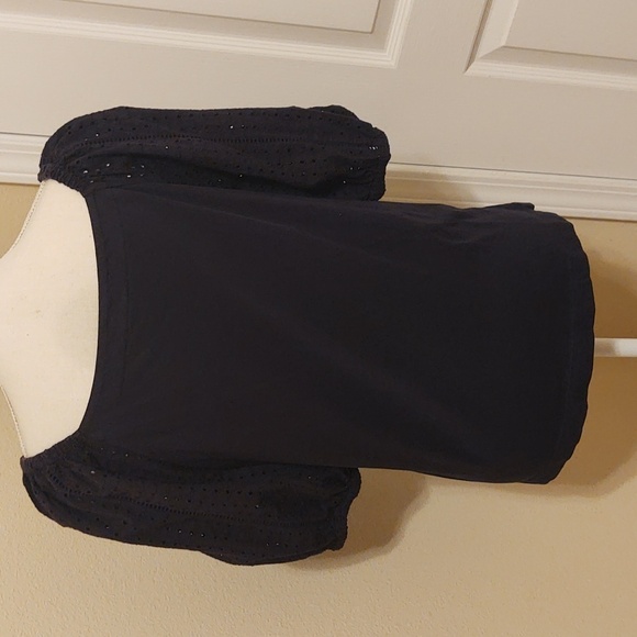 Crown & Ivy Women's Navy Blouse with Eyelet 3/4 Sleeves - Picture 2 of 9